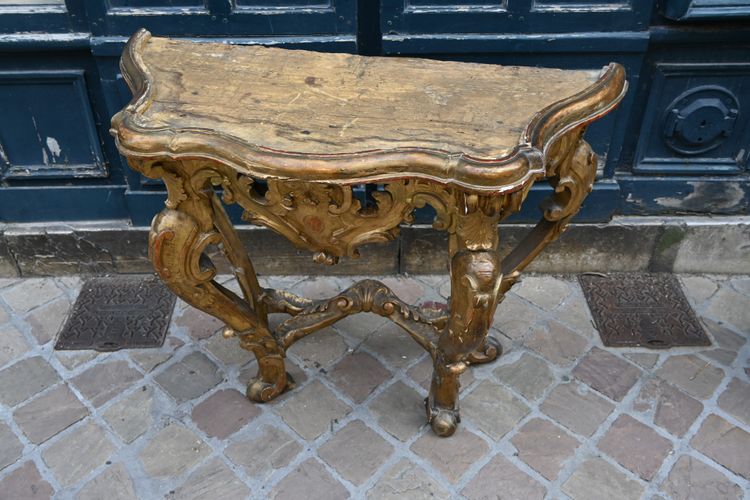 Console en bois doré , à 4 pieds Italie XVIII