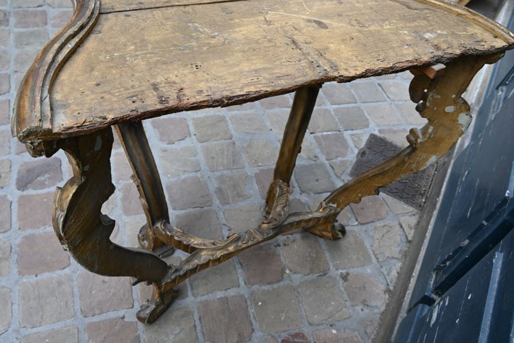 Console en bois doré , à 4 pieds Italie XVIII