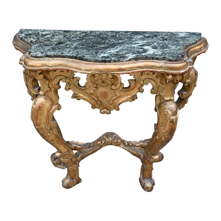 Console en bois doré , à 4 pieds Italie XVIII
