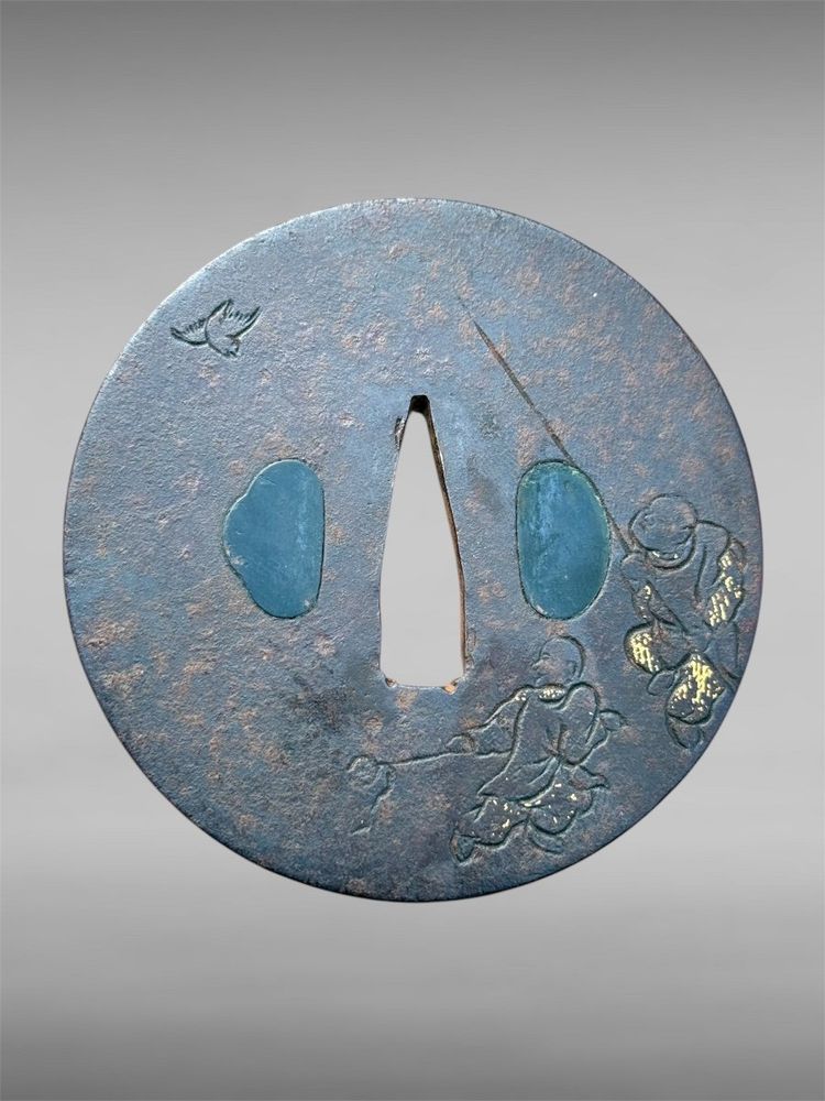 Tsuba Maru Gata in ferro battuto, firmato, con certificato Nbthk - Periodo Edo (1603-1868).
