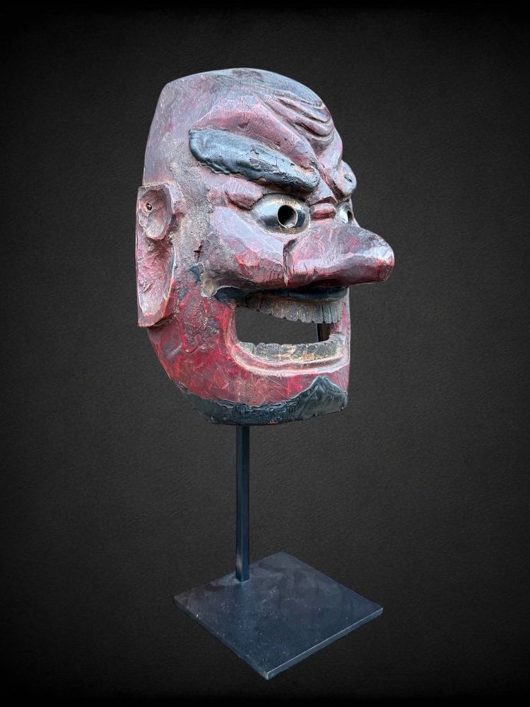 Masque Kagura, Type Démon,  En Bois Monoxyde Sculpté  - Période Edo (1603 - 1868).