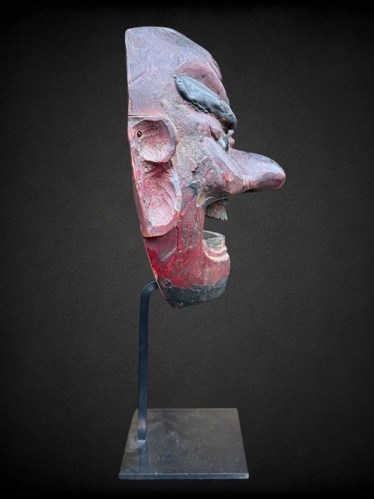 Masque Kagura, Type Démon,  En Bois Monoxyde Sculpté  - Période Edo (1603 - 1868).