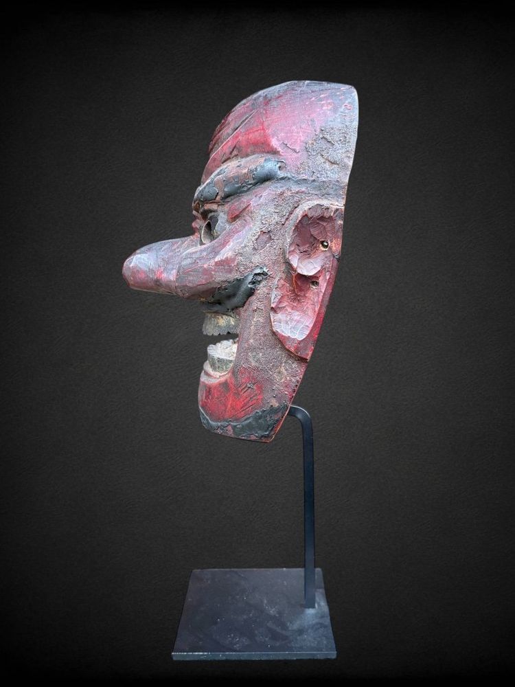 Masque Kagura, Type Démon,  En Bois Monoxyde Sculpté  - Période Edo (1603 - 1868).