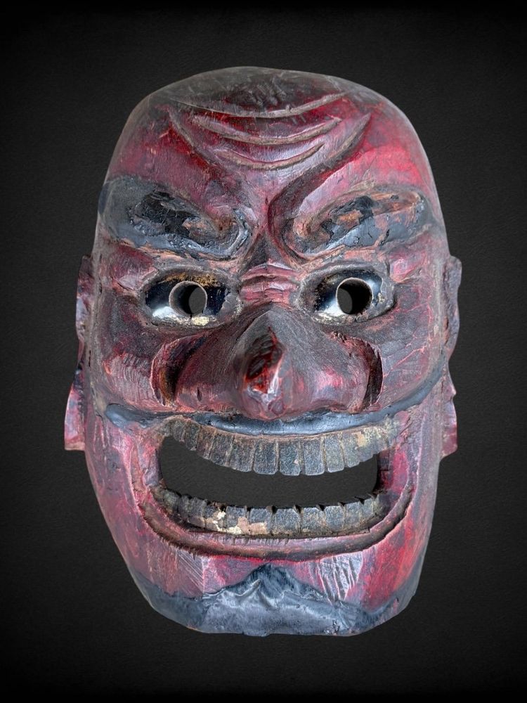 Masque Kagura, Type Démon,  En Bois Monoxyde Sculpté  - Période Edo (1603 - 1868).