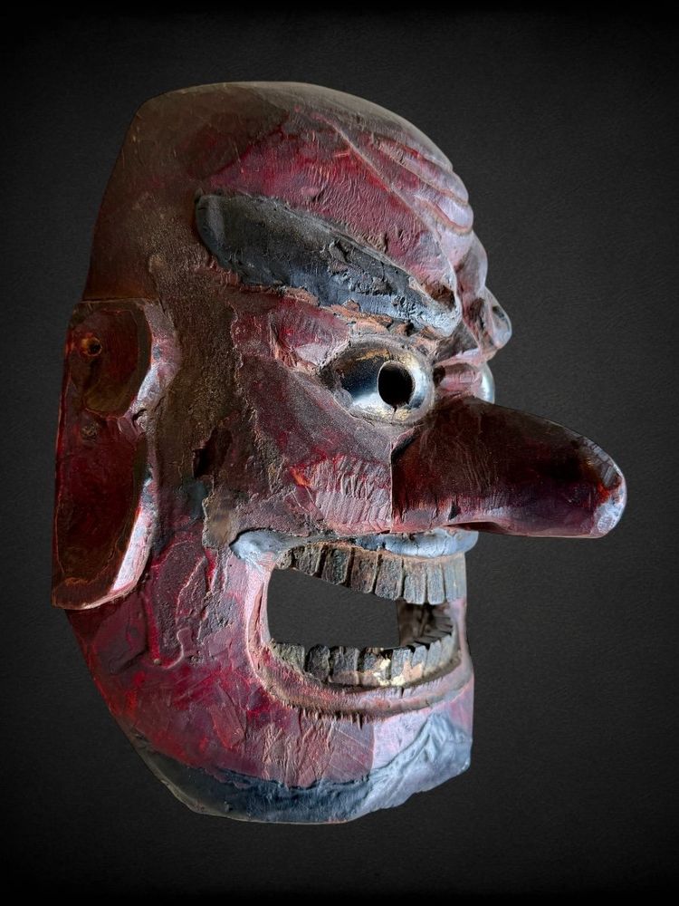 Masque Kagura, Type Démon,  En Bois Monoxyde Sculpté  - Période Edo (1603 - 1868).