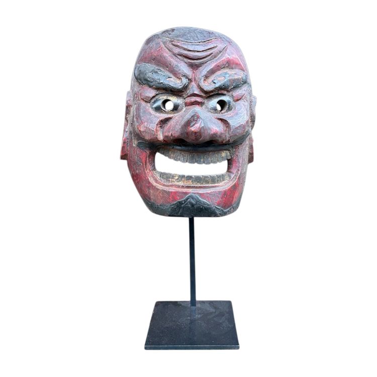 Masque Kagura, Type Démon,  En Bois Monoxyde Sculpté  - Période Edo (1603 - 1868).