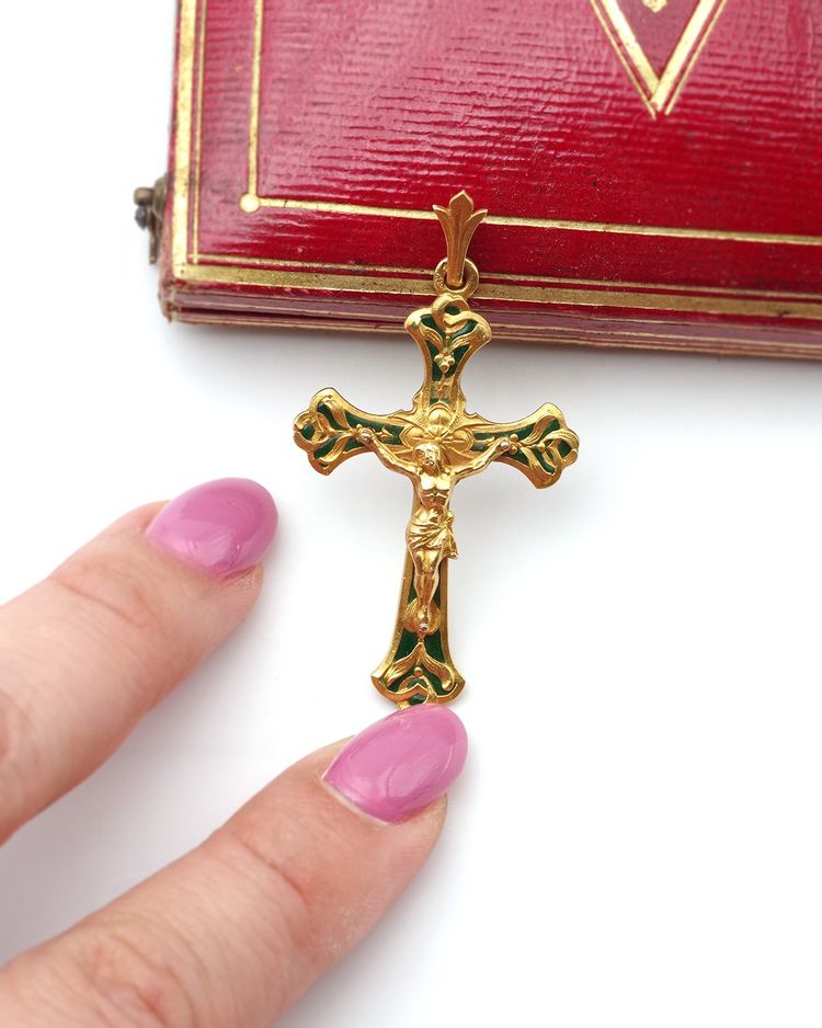 Ciondolo a forma di croce religiosa traforata in oro 18 carati, croce vintage, grande croce religiosa, gioielli cristiani