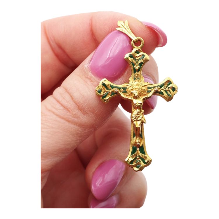 Ciondolo a forma di croce religiosa traforata in oro 18 carati, croce vintage, grande croce religiosa, gioielli cristiani