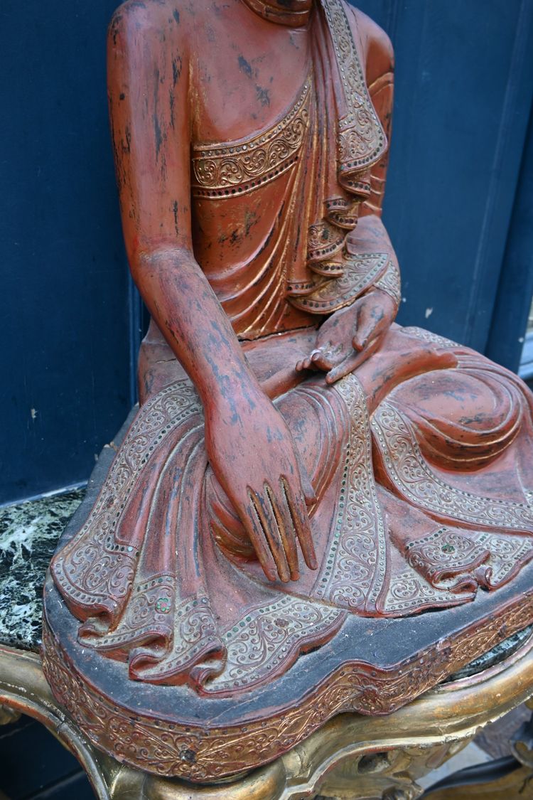 importante statue de Boudha en laque rouge XIX