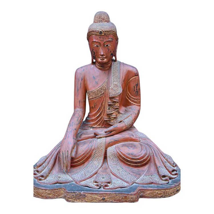 importante statue de Boudha en laque rouge XIX