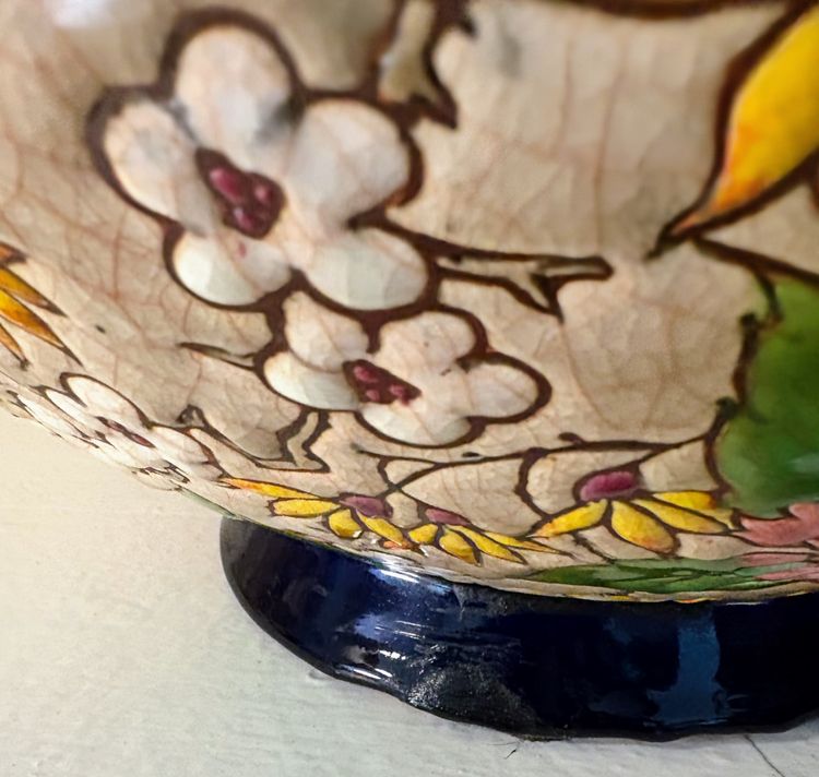 Emaillierte Blumenvase aus Longwy - Einzelstück signiert M. P. Chevallier, Januar 1943
