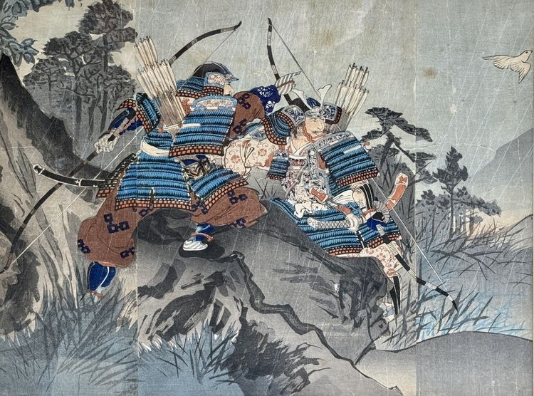 Japanese print depicting two samurai in arms - Edo period (1603-1868).