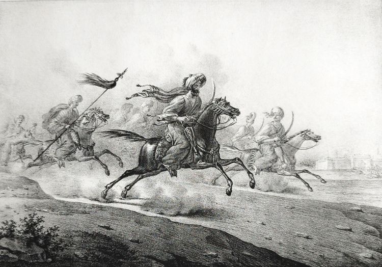 Antique Lithograph By Engelmann 19th C Cavalry Retreat 19th C Arabian Horse Battle Old Print