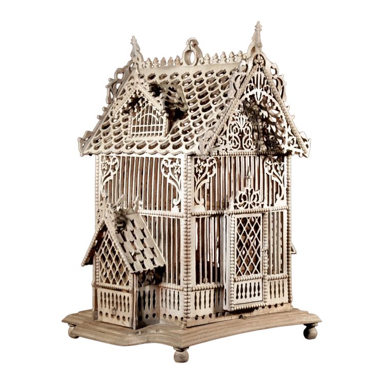   Cage à oiseaux rare, art populaire, ajourée, style continental, vers 1920.
