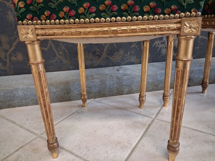 Coppia di sedie in legno dorato stile Luigi XVI XIX