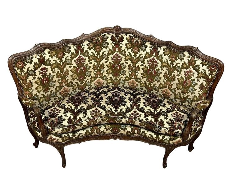Rare Louis XV style corner bench in carved wood from the 19th century