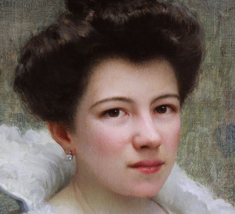 Öl auf Leinwand "jeune femme à l'éventail" von Jules Triquet