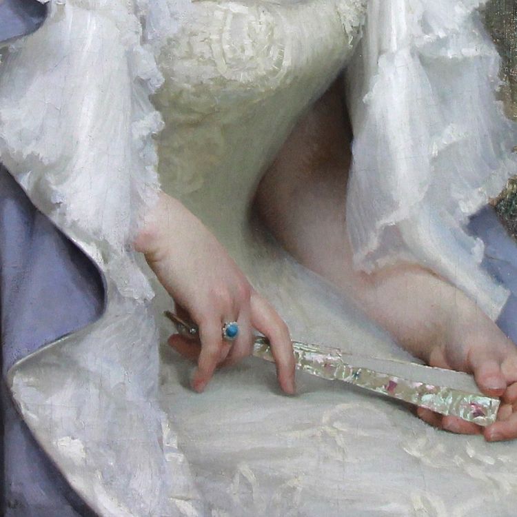 Öl auf Leinwand "jeune femme à l'éventail" von Jules Triquet