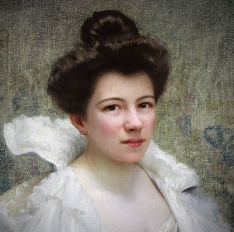 Öl auf Leinwand "jeune femme à l'éventail" von Jules Triquet