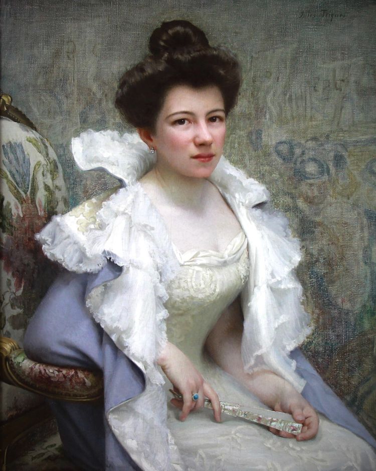 Öl auf Leinwand "jeune femme à l'éventail" von Jules Triquet