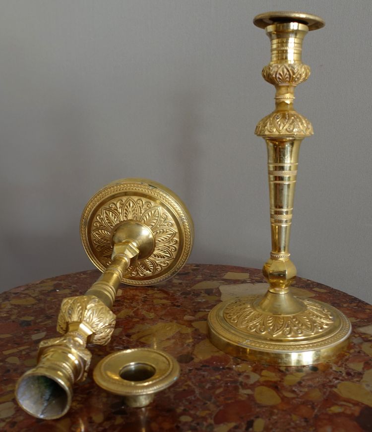Pair of Empire gilt bronze candlesticks with mercury - Russian or Swedish work
