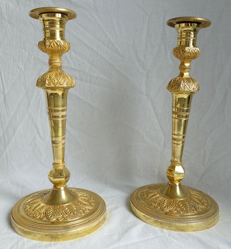 Pair of Empire gilt bronze candlesticks with mercury - Russian or Swedish work
