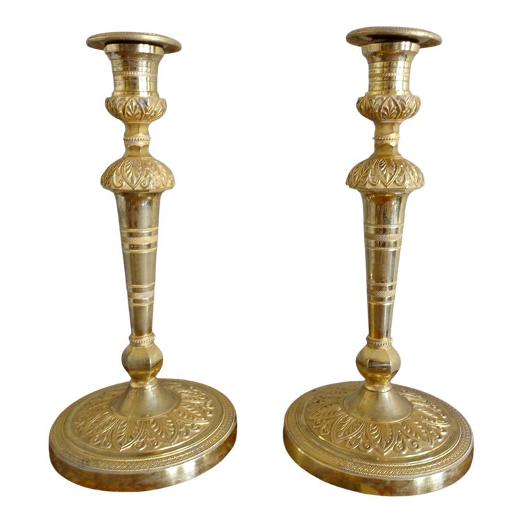 Pair of Empire gilt bronze candlesticks with mercury - Russian or Swedish work