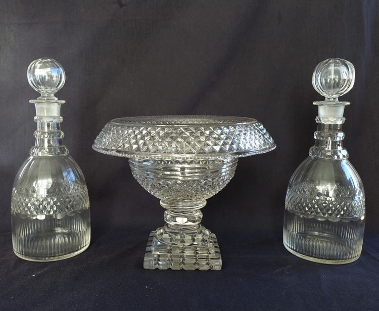 Le Creusot: cut crystal compotier bowl, centerpiece, Empire Restoration period