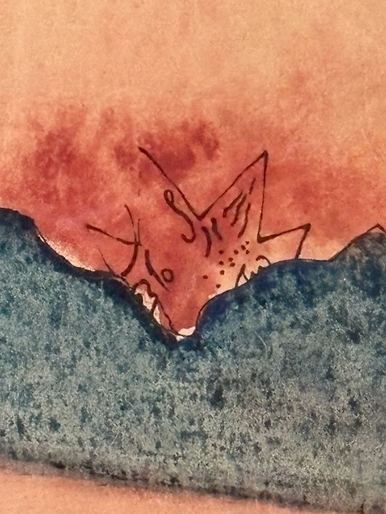 Jean Cocteau - Le soleil rouge entre deux montagnes, acquerello originale e inchiostro di china, 1959