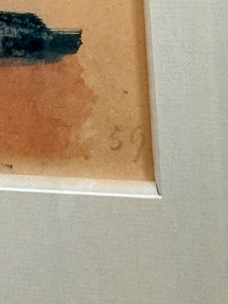 Jean Cocteau - Le soleil rouge entre deux montagnes, acquerello originale e inchiostro di china, 1959