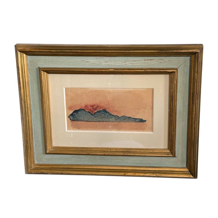 Jean Cocteau - Le soleil rouge entre deux montagnes, acquerello originale e inchiostro di china, 1959