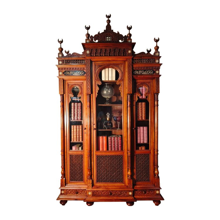 Orientalist 19th century walnut bookcase in the taste of pierre loti