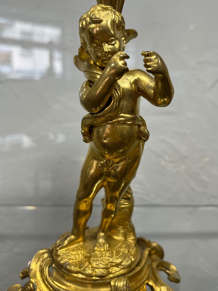 Pair of candlesticks - Fauns - gilt bronze - France - XIXth C