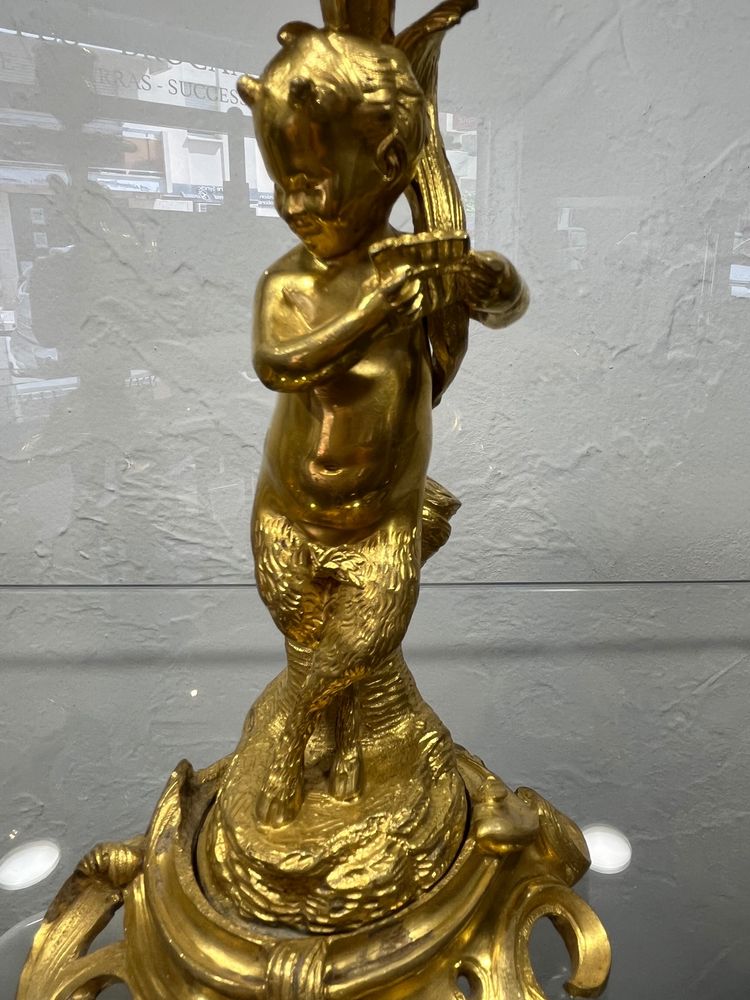 Pair of candlesticks - Fauns - gilt bronze - France - XIXth C