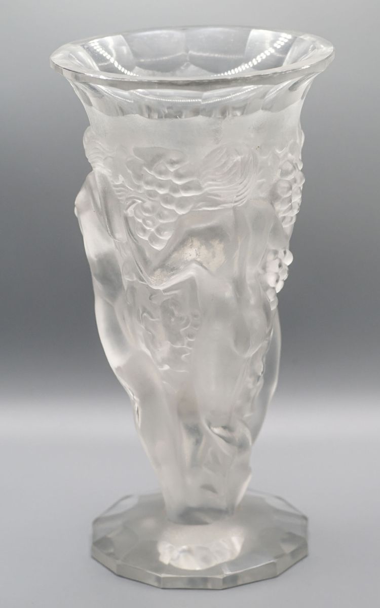 VASO ART DECO, cristallo "Naiadi nude con uva"