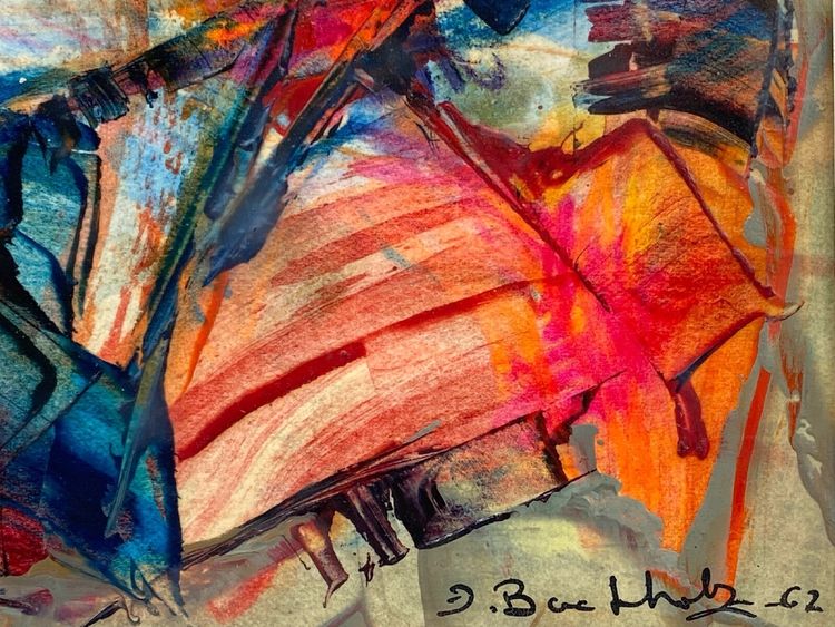 ÖL GOUACHE ABSTRAKTE KOMPOSITION VON JACQUES BUCHHOLZ AUF PAPIER 1962