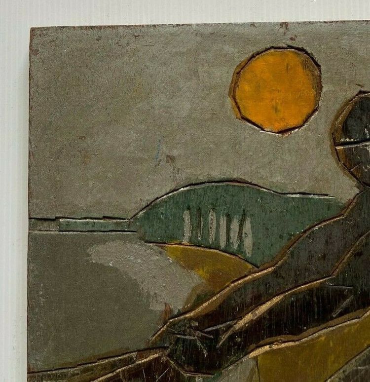 Afrikanischer Fischer zieht sein Kanu an der Spitze, 1930, polychromer Holzschnitt
