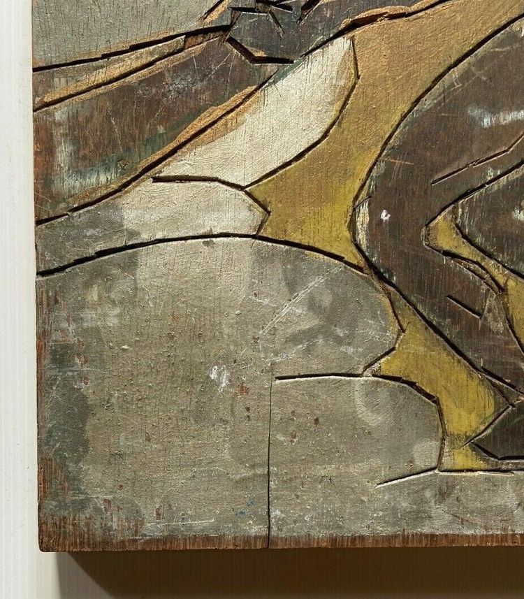 Afrikanischer Fischer zieht sein Kanu an der Spitze, 1930, polychromer Holzschnitt