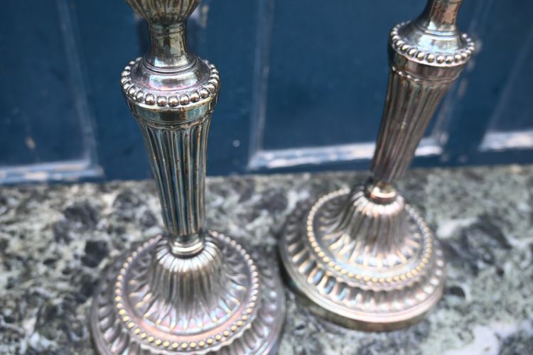 coppia di candelieri Luigi XVI placcati in argento