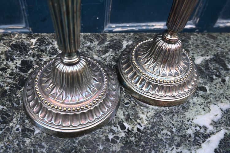 coppia di candelieri Luigi XVI placcati in argento