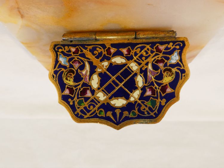 LARGE CRUCIFIX wall-mounted BENITIER in onyx and cloisonné gilt bronze 19th century