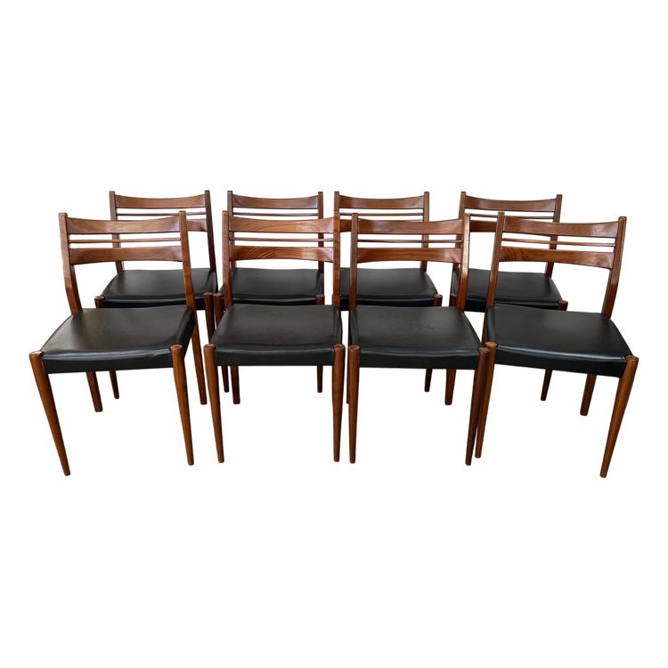 Set of 8 Scandinavian-style chairs in teak and imitation leather from the 50s/60s