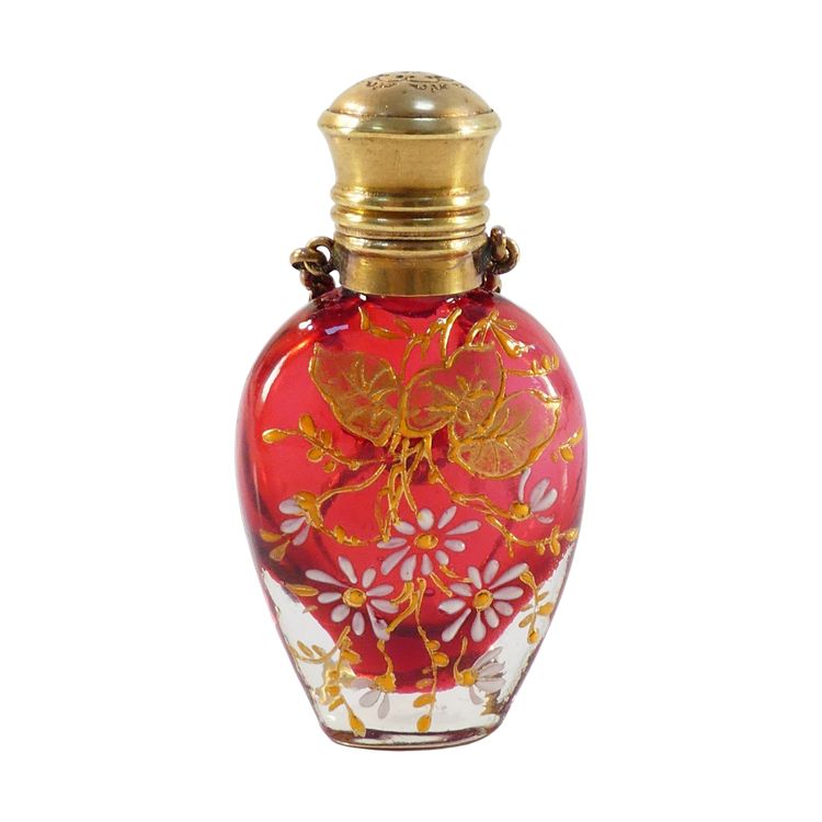 SALE o boccetta per profumo in vetro smaltato rosso, fine XIX secolo