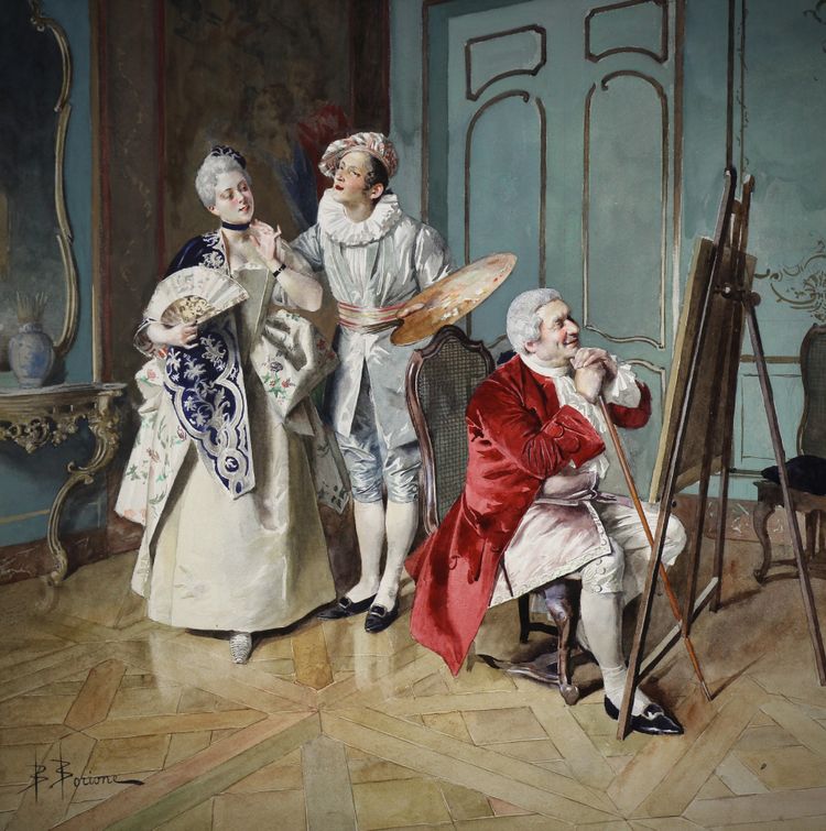 Dipinto francese ad acquerello su carta "l'amateur" di Bernard Louis BORIONE