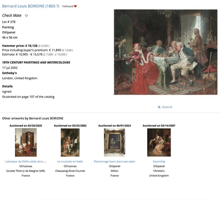 Dipinto francese ad acquerello su carta "l'amateur" di Bernard Louis BORIONE