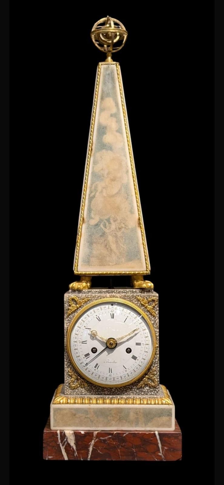 Louis XVI obelisk clock signed Bourdier.