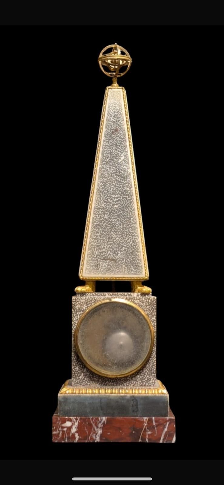 Louis XVI obelisk clock signed Bourdier.