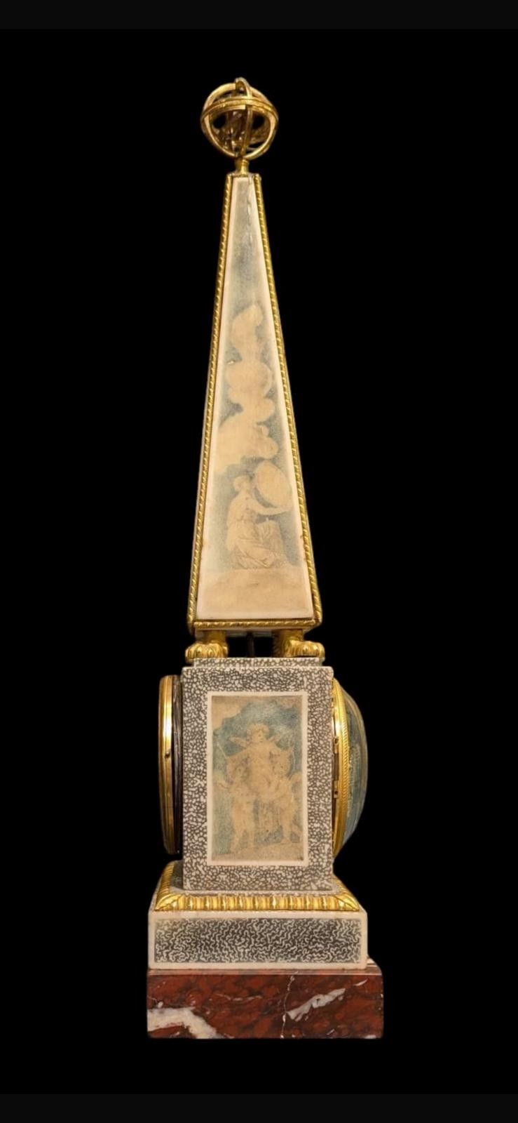 Louis XVI obelisk clock signed Bourdier.