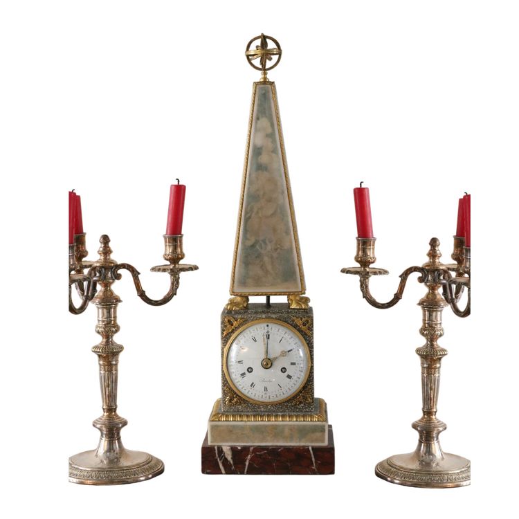 Louis XVI obelisk clock signed Bourdier.