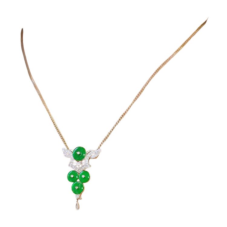 18 Karat Weißgold Jade Diamant Anhänger Brosche, Art Deco Stil, Transformation Schmuck